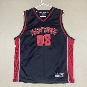 212 NYC "New York #08‎ Mens XL Sleeveless Basketball Jersey Black/Red V Neck